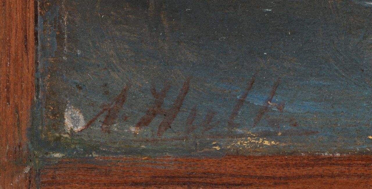 Abraham Hulk signatures A sailing cargo ship near the harbour entrance