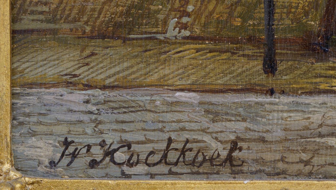 Willem Koekkoek signatures Street behind the church in a Dutch village