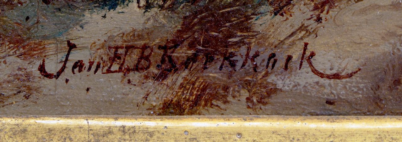 Jan H.B. Koekkoek signatures Fisherfolk on a windswept beach