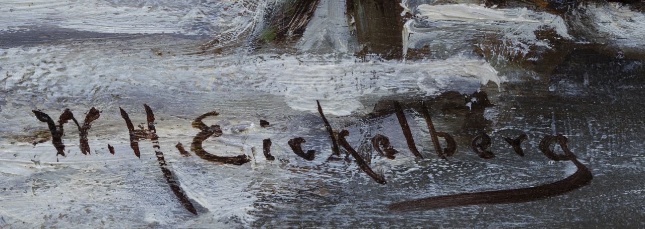 Willem Hendrik Eickelberg signatures Skaters on a frozen canal, Amsterdam