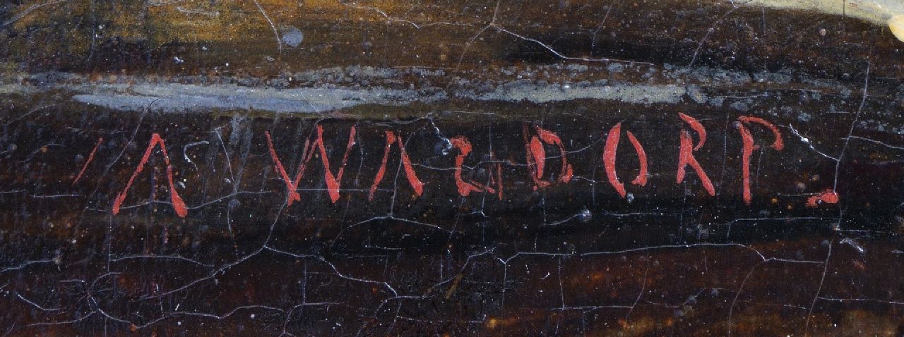 Antonie Waldorp signatures A town canal with moored fishing boat