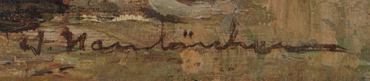 Wilhem Hambüchen signatures A fishing barge and fishermen on the beach of katwijk