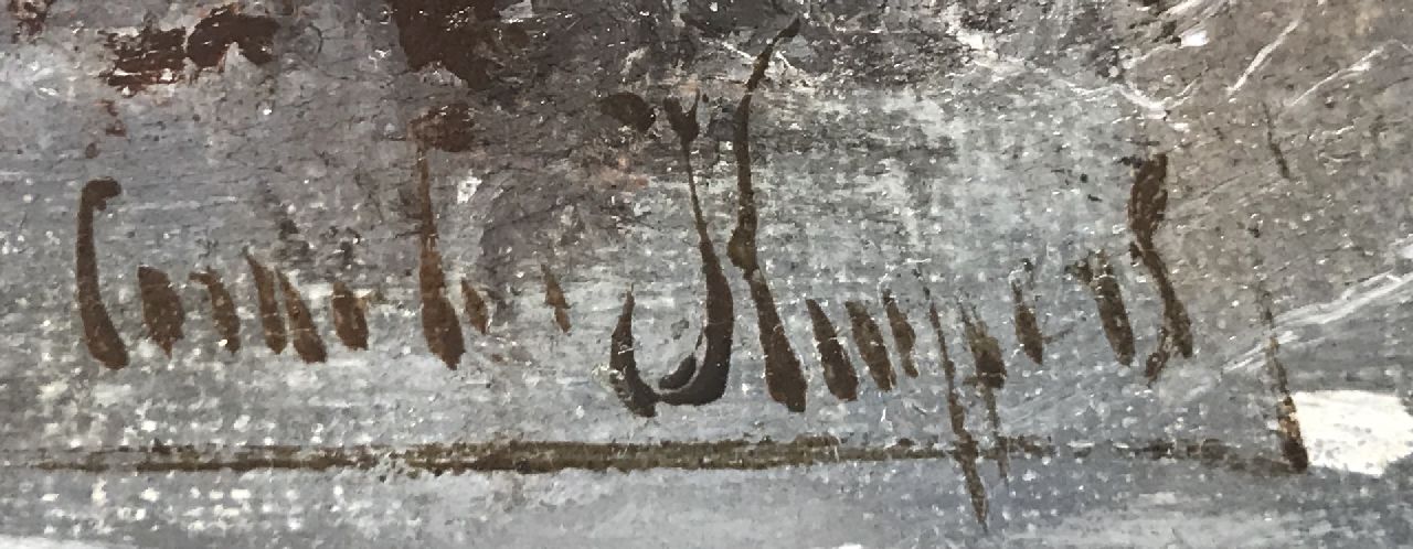 Cornelis Kuijpers signatures Skaters on a frozen waterway