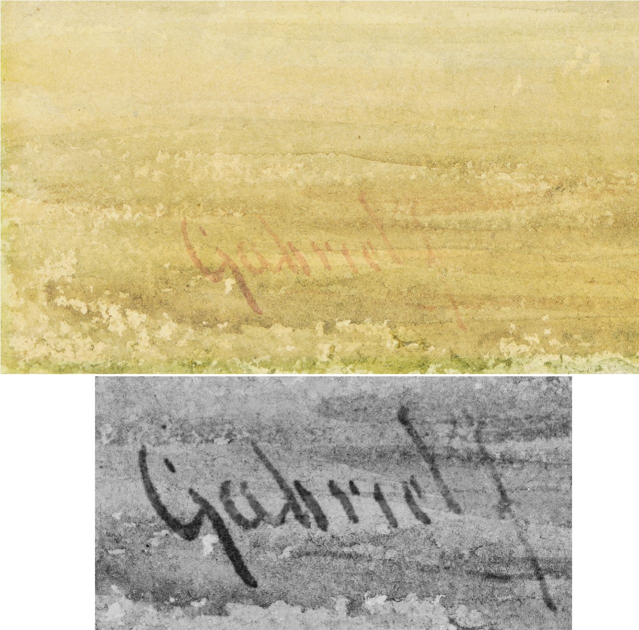 Constan Gabriel signatures Painter under an umbrella in Italian landscape