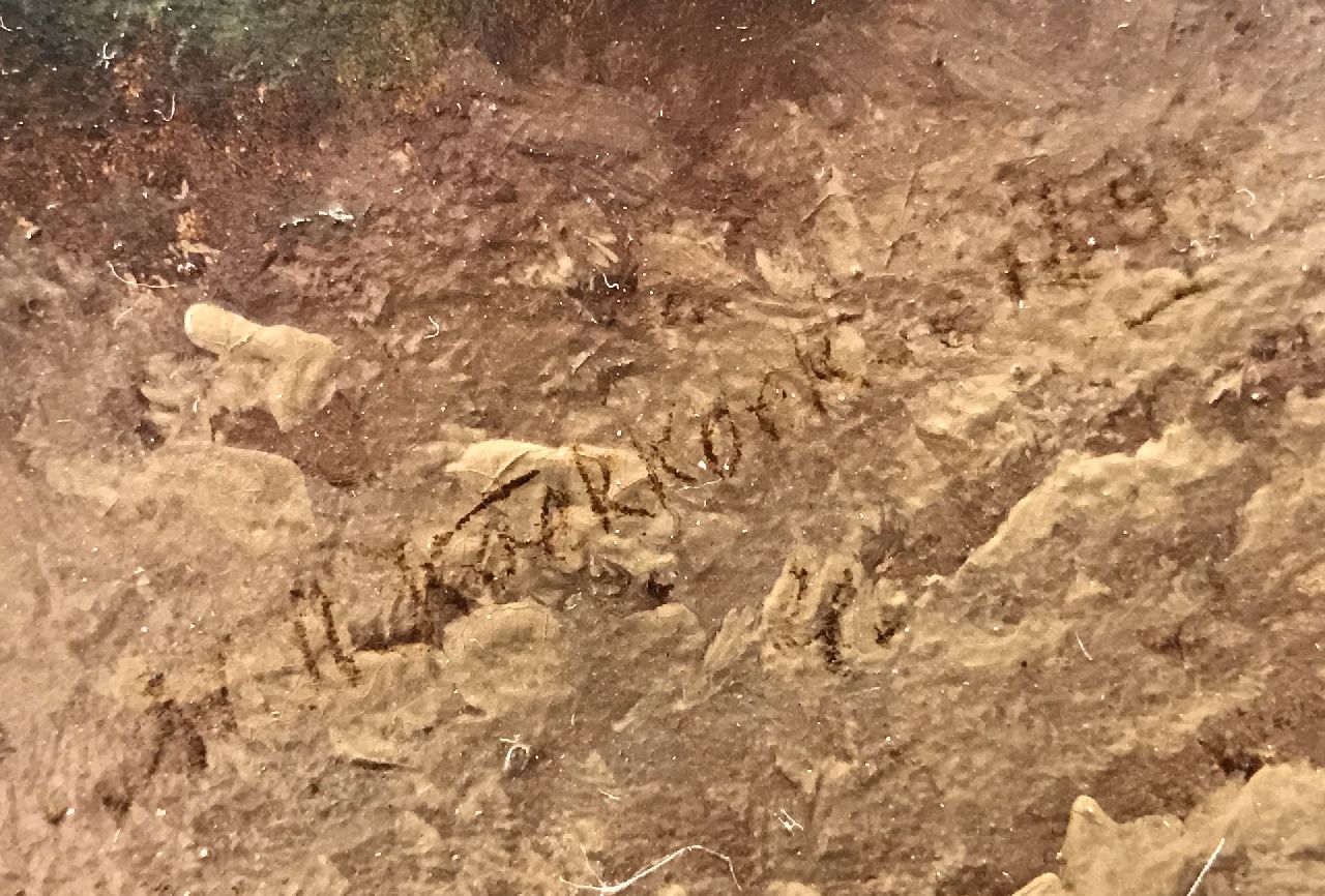 Marinus Adrianus Koekkoek I & Eugène Verboeckhoven signatures Livestock at a watering hole