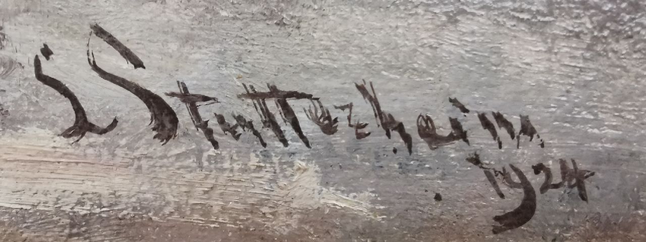 Louis Stutterheim signatures Children skating on a frozen waterway near Nieuwkoop