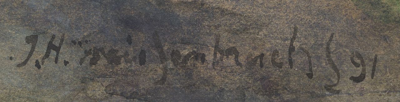 Jan Hendrik Weissenbruch signatures Cows on a path along the edge of a forest