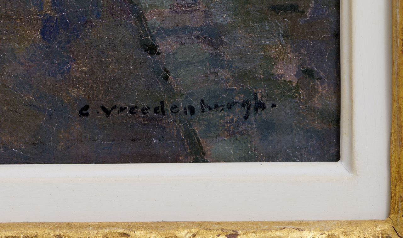 Cornelis Vreedenburgh signatures The Groenburgwal in Amsterdam with the tower of the Zuiderkerk