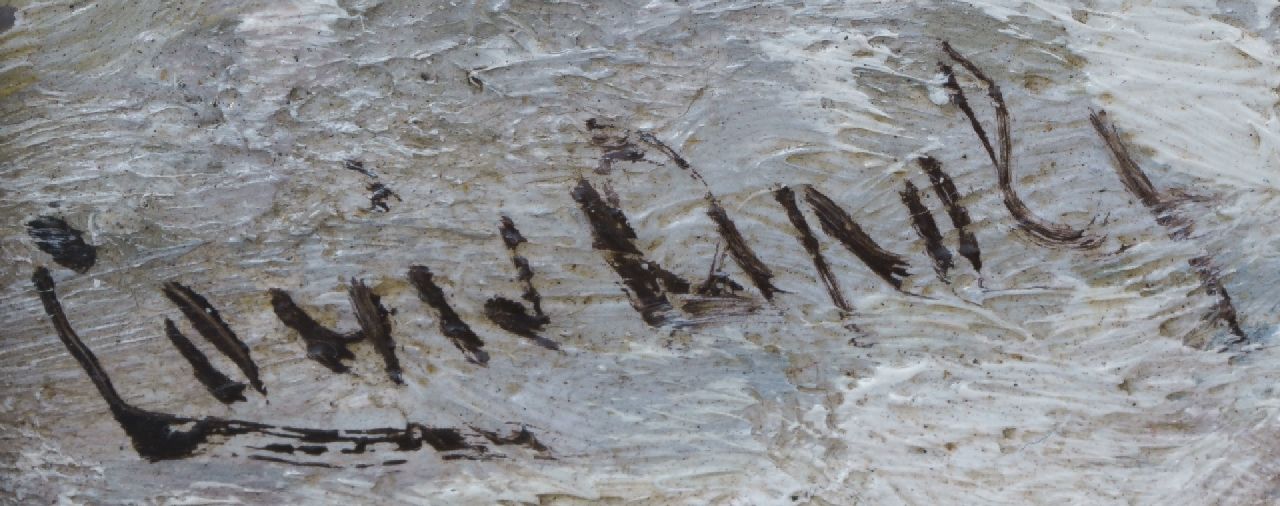 Louis Apol signatures A barge on the river Vecht in winter