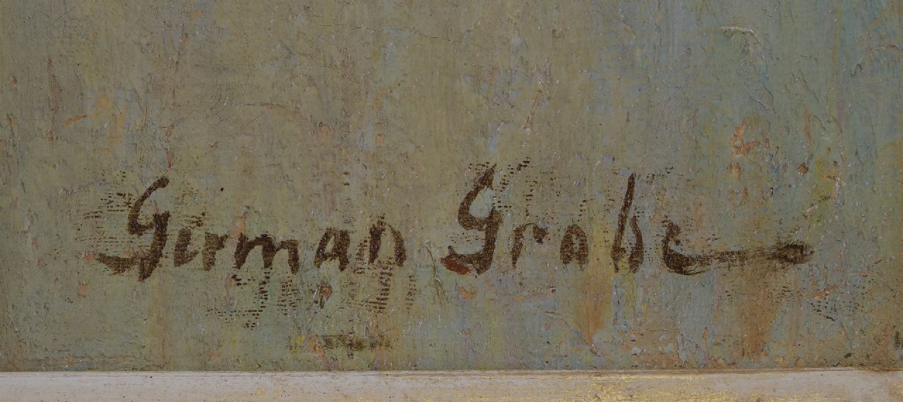 German Grobe signatures Mill on the outskirts of town with harbor and sailing boat
