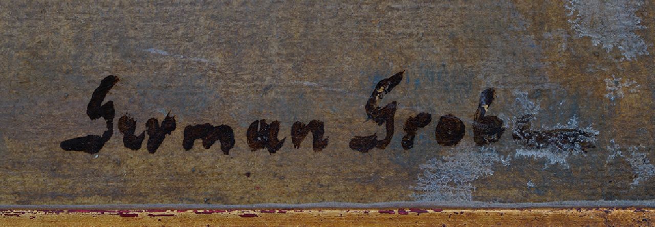 German Grobe signatures Fishing boat in the surf