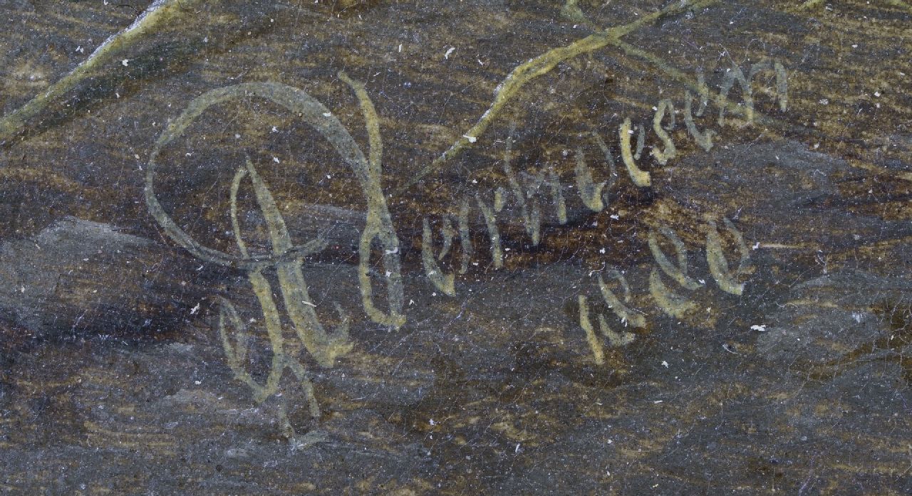 Albertus Verhoesen signatures Hen with chicks in extensive landscape (pair with 21929)