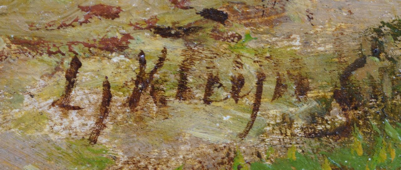 Lodewijk Johannes Kleijn signatures Farmers on a path along a village creek
