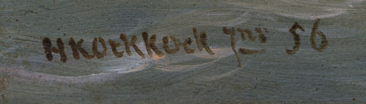 Hermanus Koekkoek jr. signatures Ships in a storm near a harbour entrance