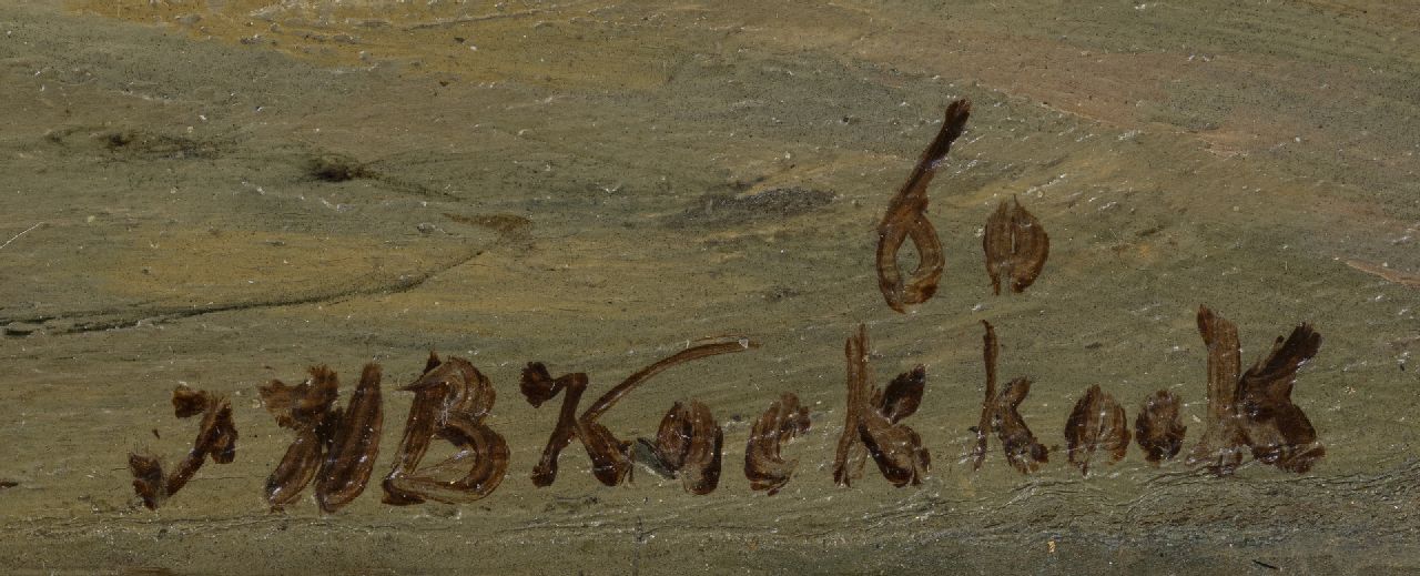 Jan H.B. Koekkoek signatures Fishing barges at the beach