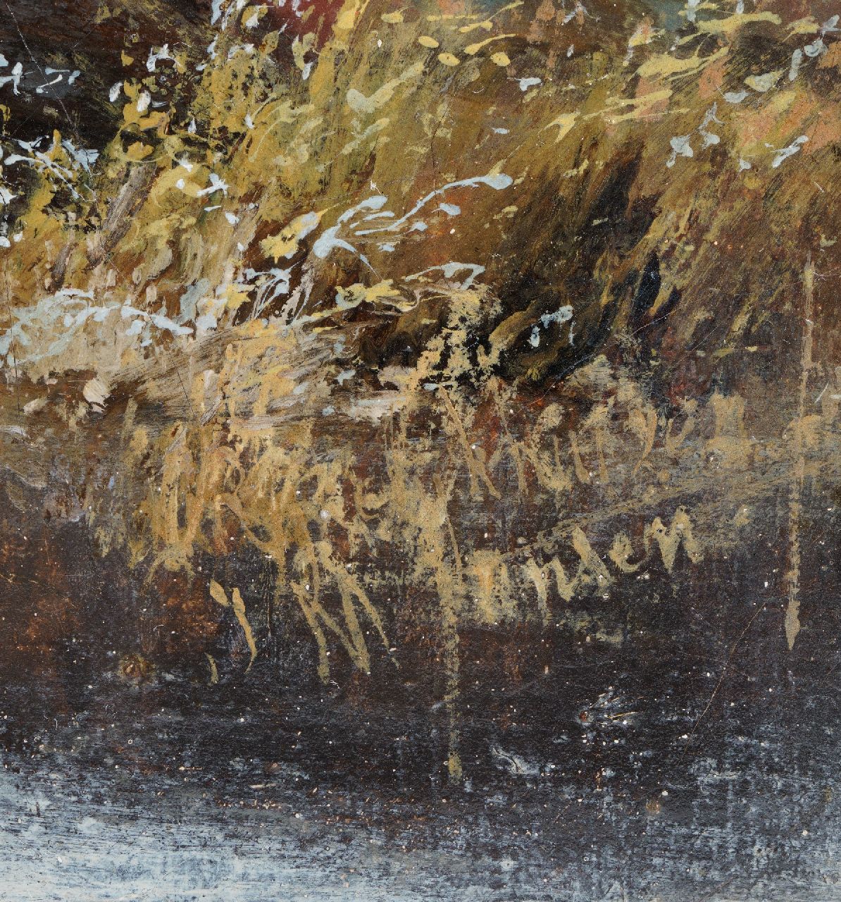 Johannes Mauritz Jansen signatures Winter landscape with a cottage and skaters