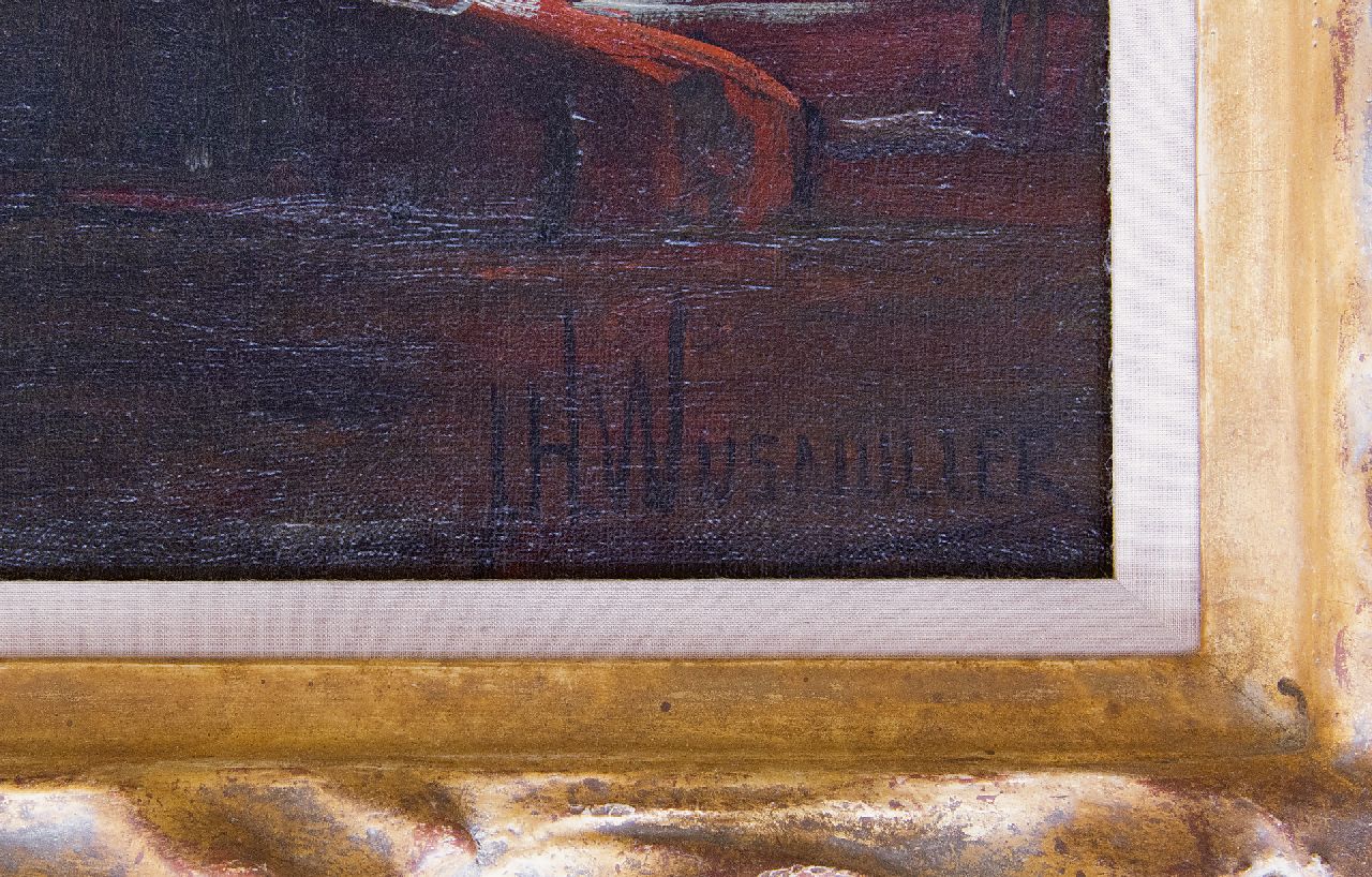 Jan Hillebrand Wijsmuller signatures Harbouw view of Amsterdam with the St. Nicolaaskerk