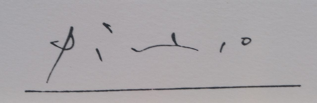 Picasso signatures Au cirque. Écuyère se chaussant dans les coulisses et clown au trapèze