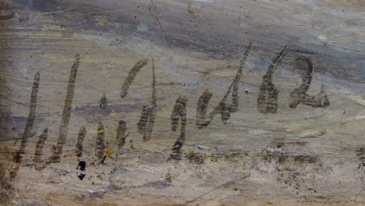 Petrus Paulus Schiedges signatures The beach of Scheveningen with bathing carriages, fishermen and fishing boats