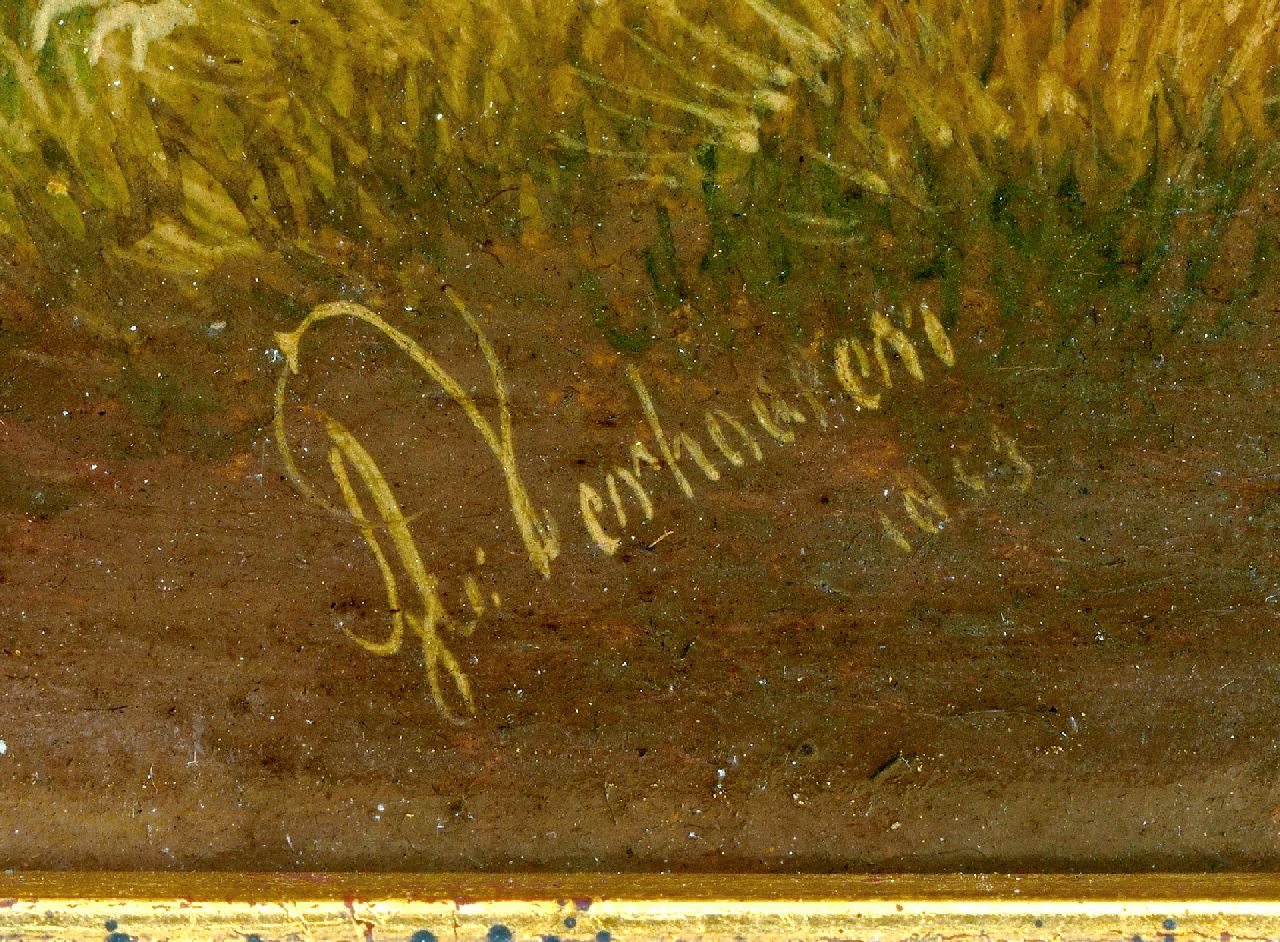 Albertus Verhoesen signatures A cow and her calf in the meadow