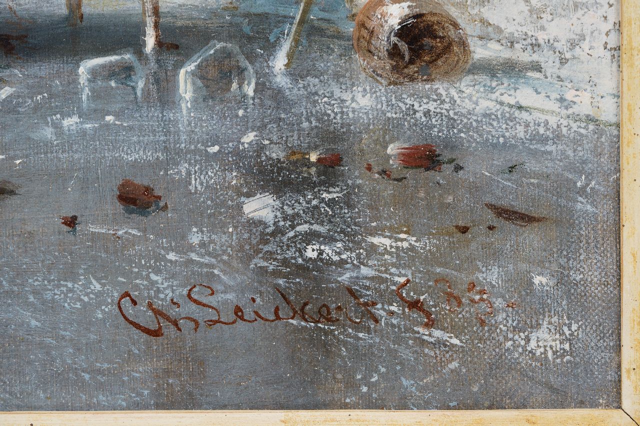 Charles Leickert signatures A frozen canal in winter