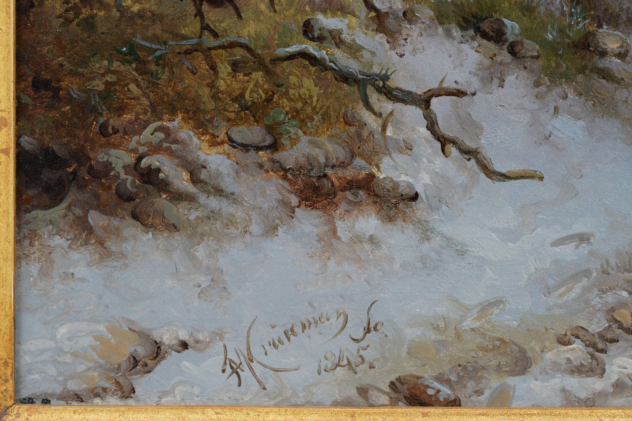 Frederik Marinus Kruseman signatures A winter landscape with figures gathering wood by a ruin