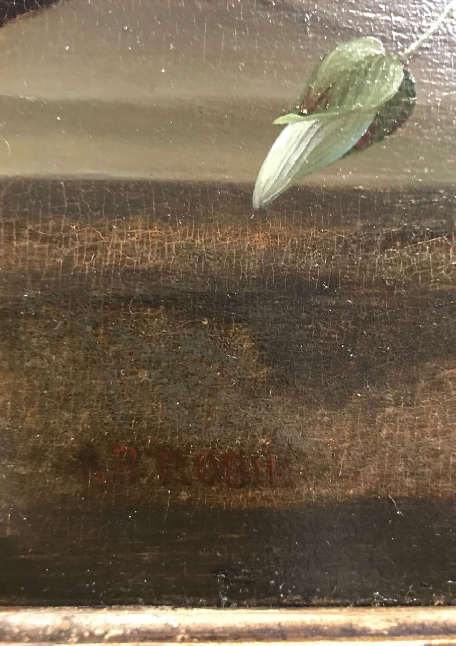 Jean-Baptiste Robie signatures Flower still life on a marble ledge