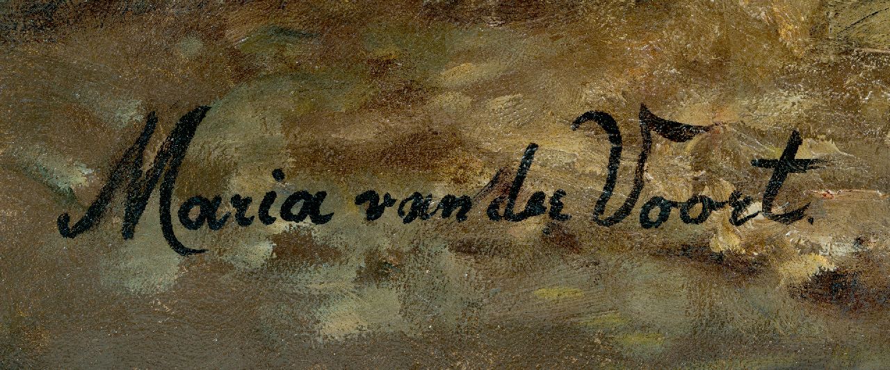 Maria van der Voort in de Betouw-Nourney signatures Roses in a basket on the forest floor