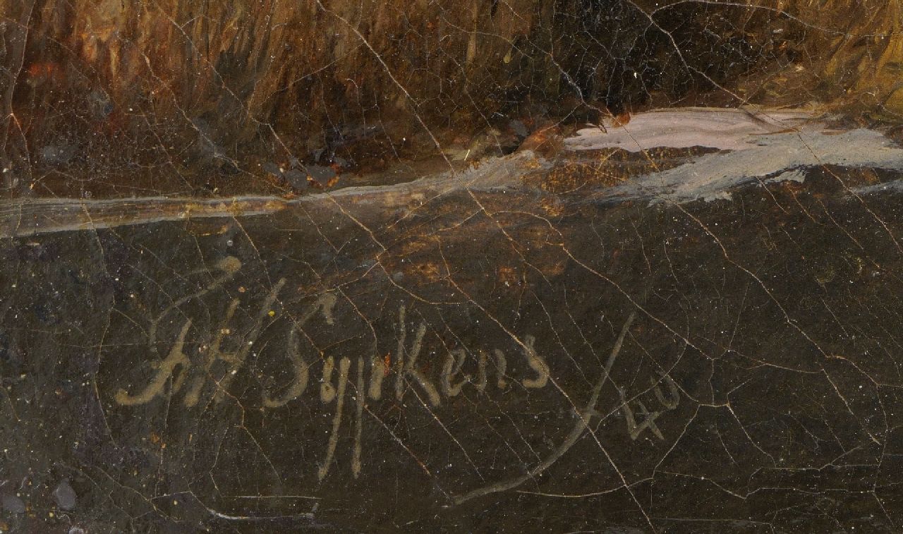 Ferdinand Hendrik Sijpkens signatures Frozen riverlandscape with skaters