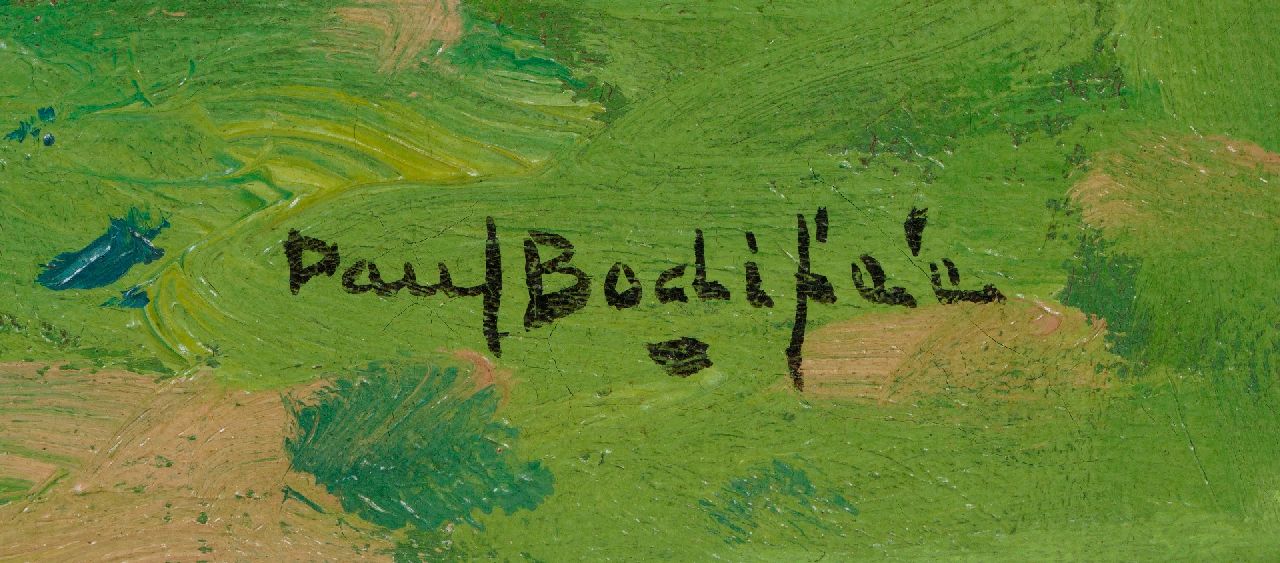 Paul Bodifée signatures Bauernhof mit blühenden Obstbäumen