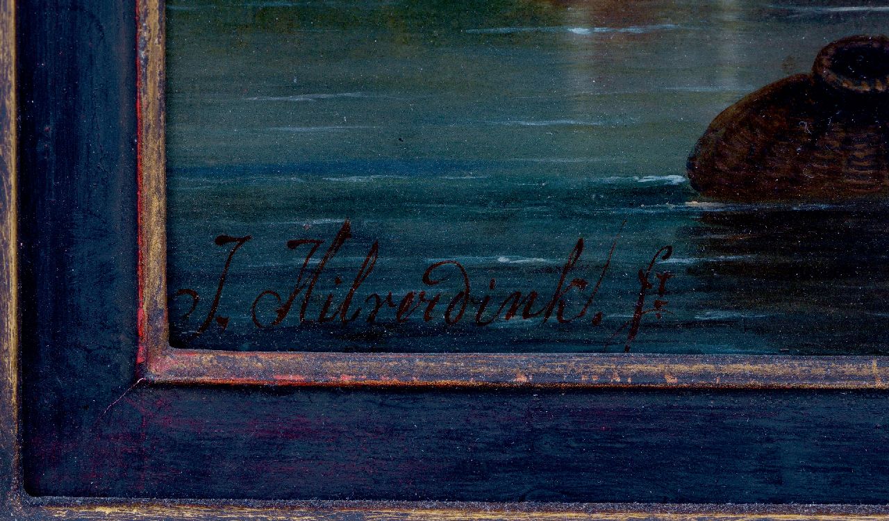 Johannes Hilverdink signatures Sailing vessels at a city harbour