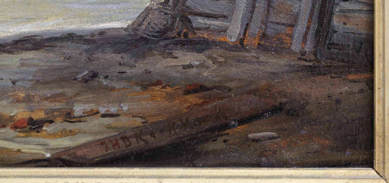Jan H.B. Koekkoek signatures Ships near the coast in a stiff breeze