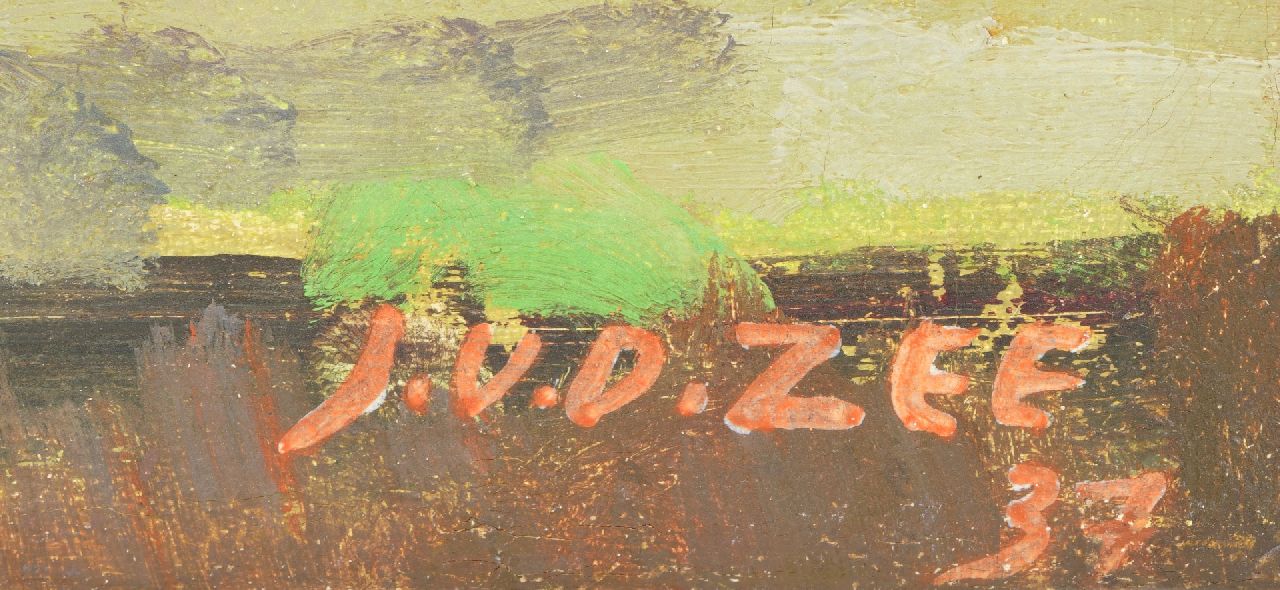 Jan van der Zee signatures Landscape with farms in Groningen