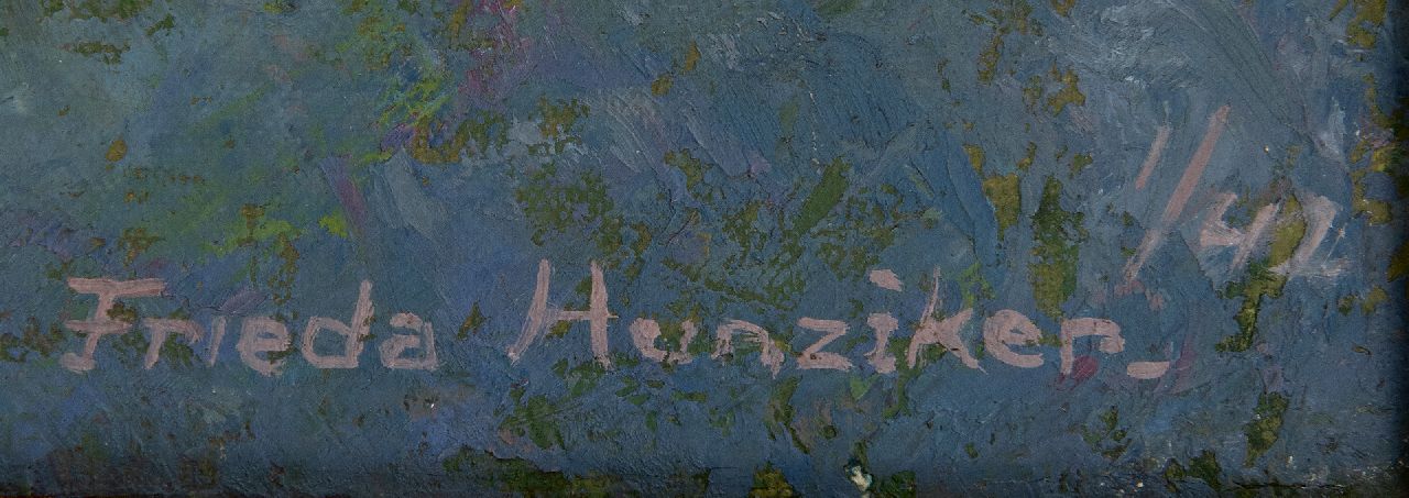 Frieda Hunziker signatures Still life with blue bottle