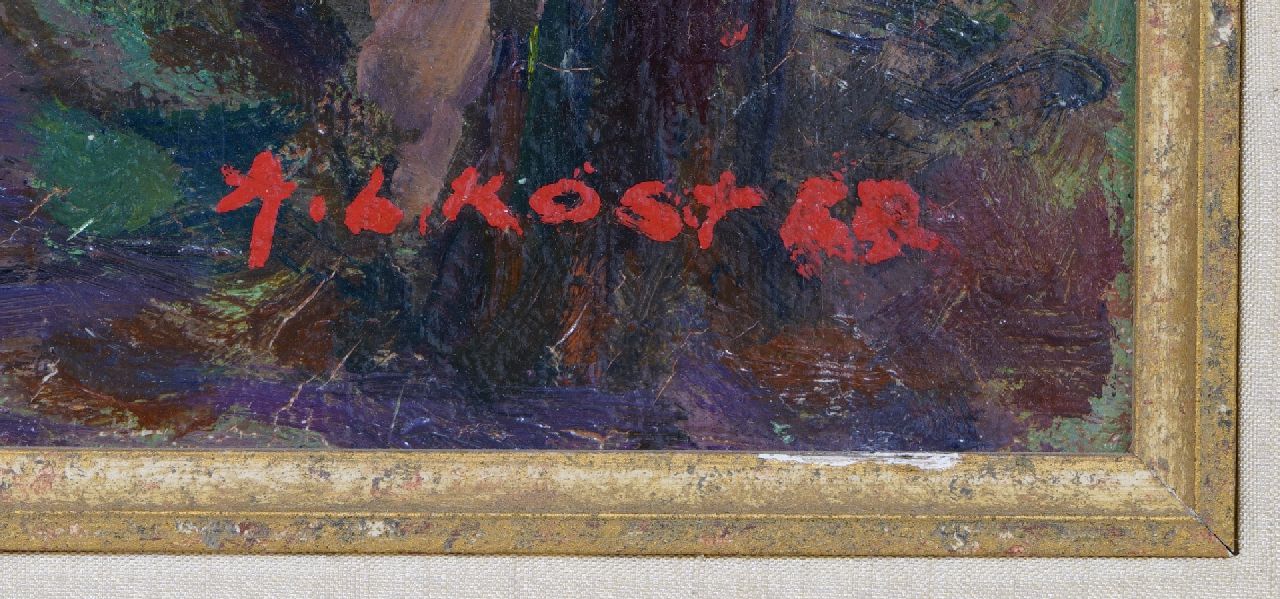 Anton Koster signatures Field with red and pink tulips