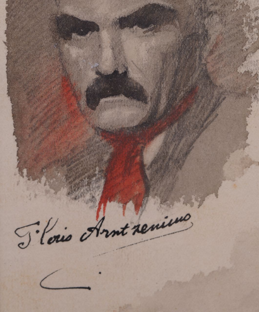 Floris Arntzenius signatures Sheet with a self-portrait and sketch of the street Lange Poten in The Hague