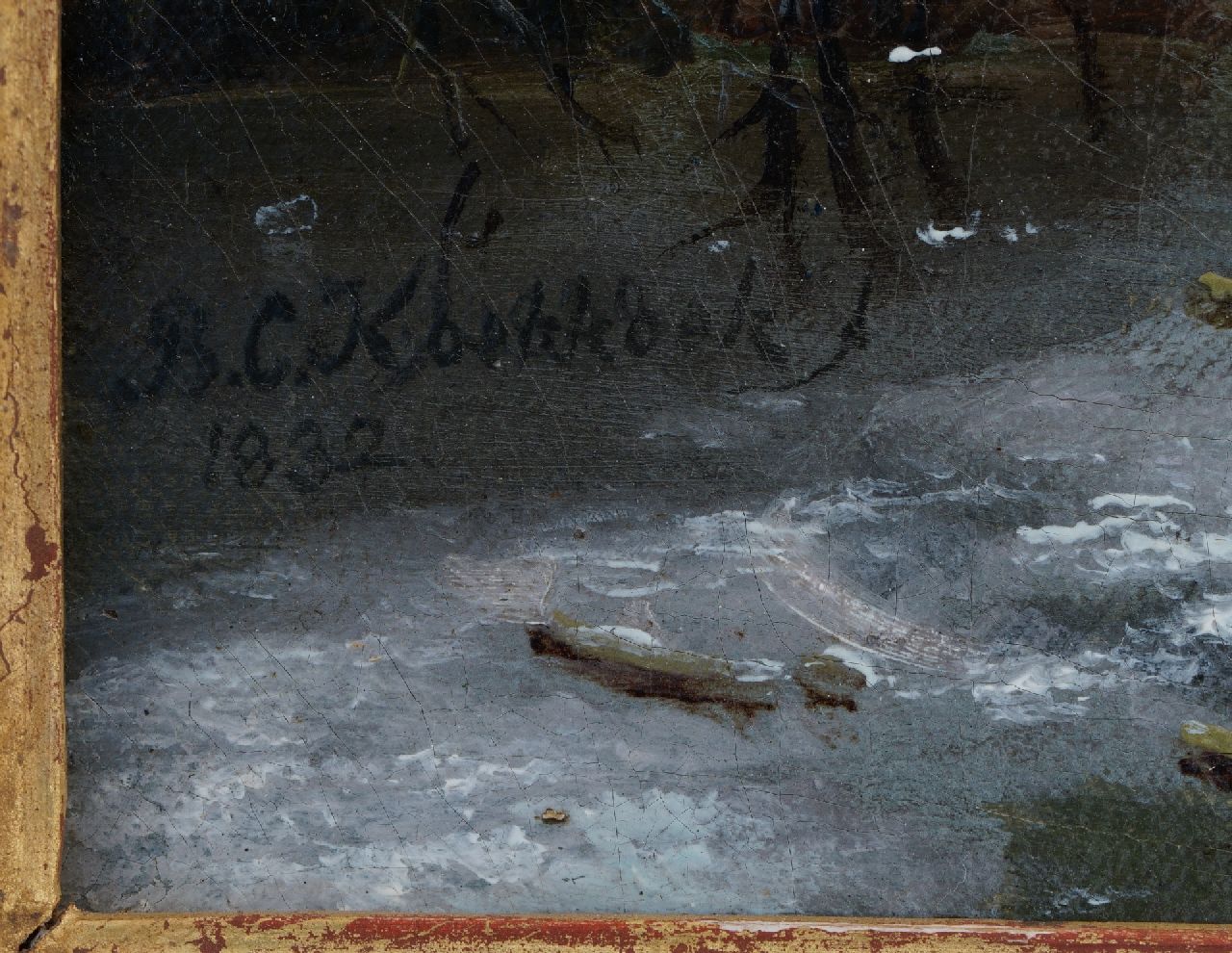 Barend Cornelis Koekkoek signatures Skaters and wood gatherers on a frozen river