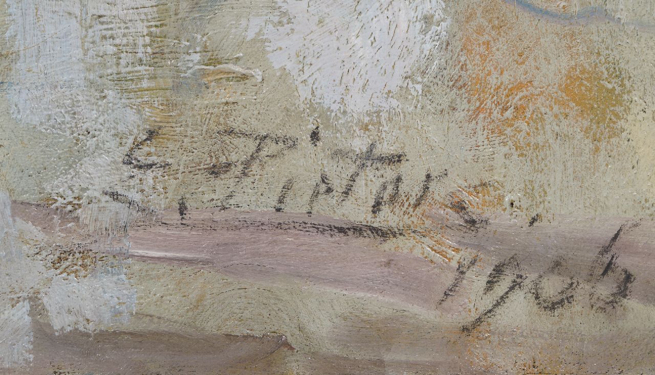 Evert Pieters signatures Beach at Katwijk with barges and shellfishers