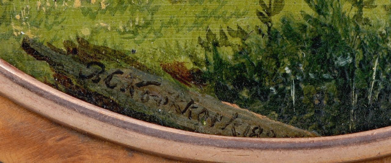 Barend Cornelis Koekkoek signatures Lidded box with cows in riverlandscape miniature