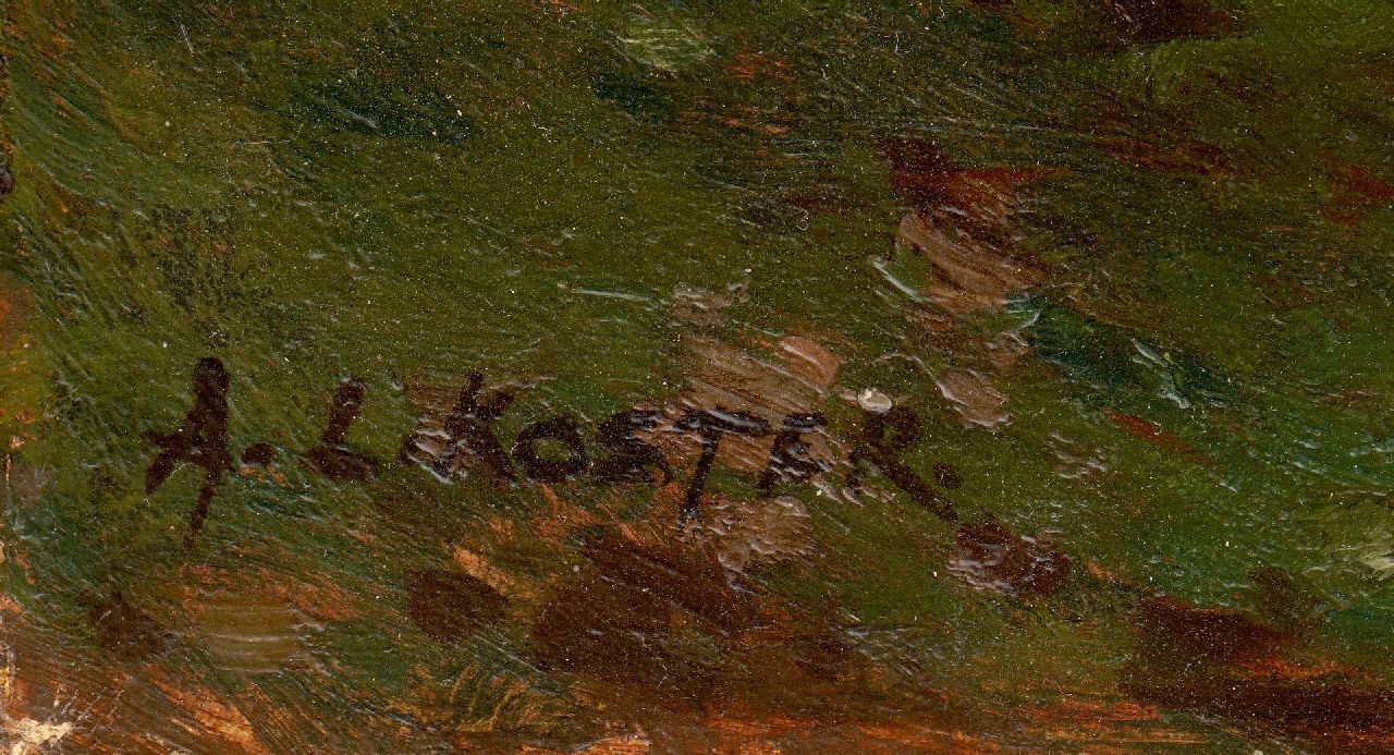 Anton Koster signatures Tulip heads, with a hyacinth field in the background
