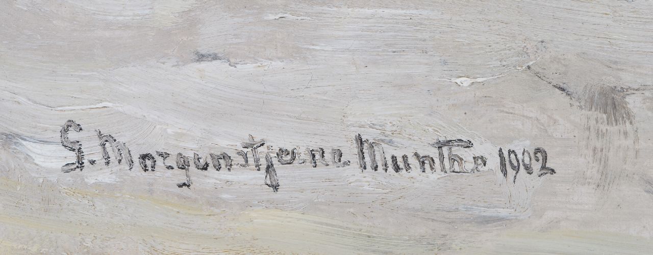 Morgenstjerne Munthe signatures The beach in winter, Katwijk