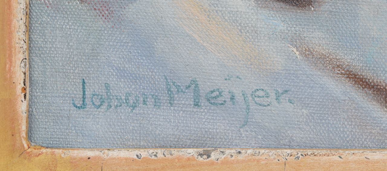 Johan Meijer signatures A winter landscape, with Blaricum in the distance