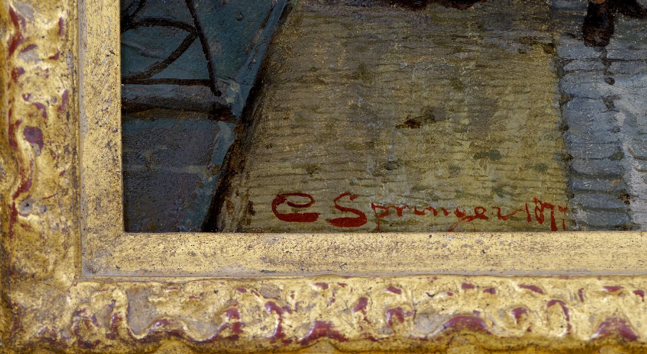 Cornelis Springer signatures A busy Binnenveer in Weesp