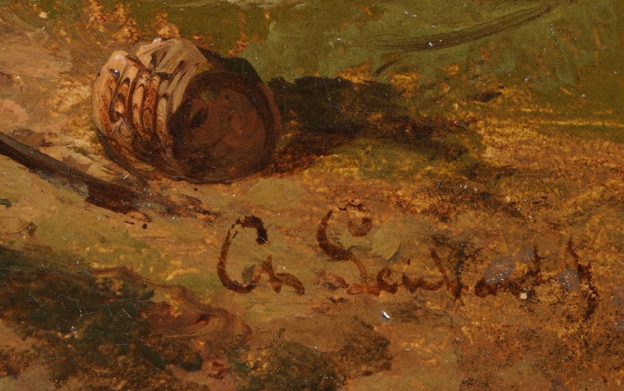 Charles Leickert signatures A Dutch city gate with figures near a vegetable seller