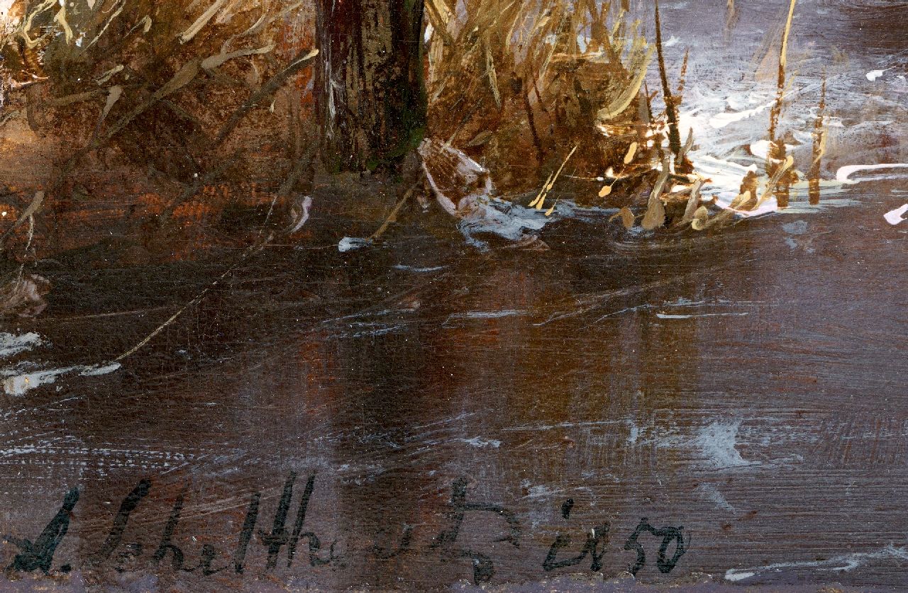 Andreas Schelfhout signatures Ice scene with hunter and his dog by a horse-drawn sleigh