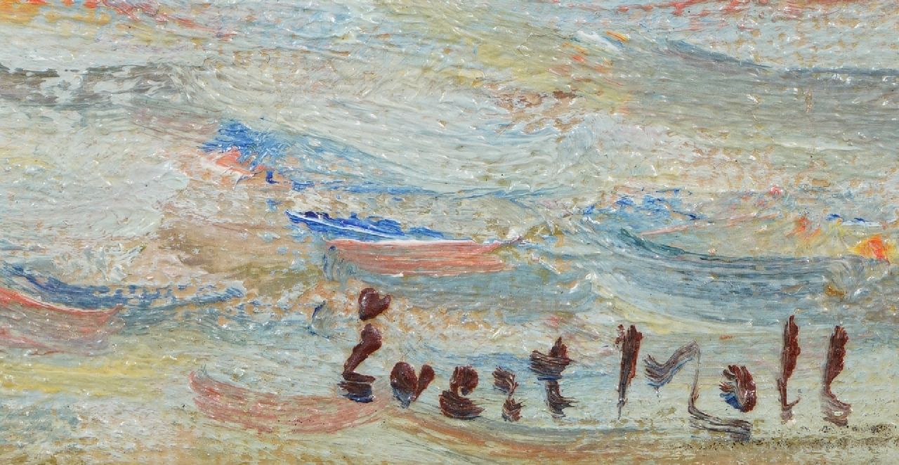 Evert Moll signatures Hafenansicht mit Dampfschiff und Schleppern