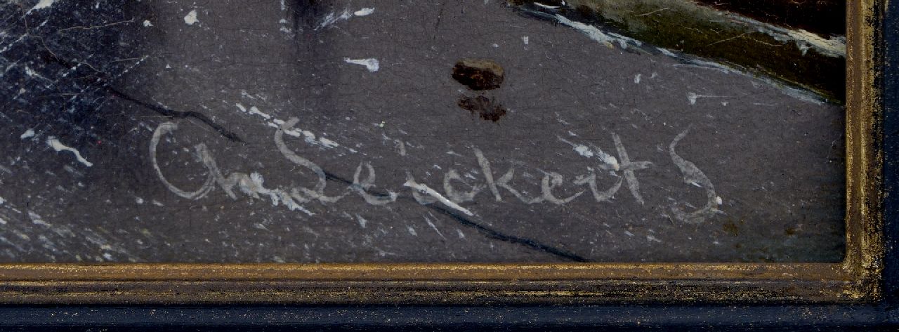 Charles Leickert signatures Skaters in an approaching snowstorm