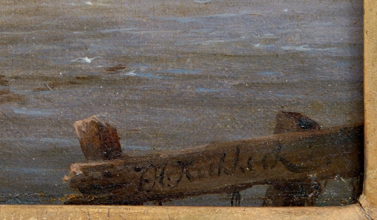 Johannes Hermanus Koekkoek signatures A quiet river scene with a mill and ferry