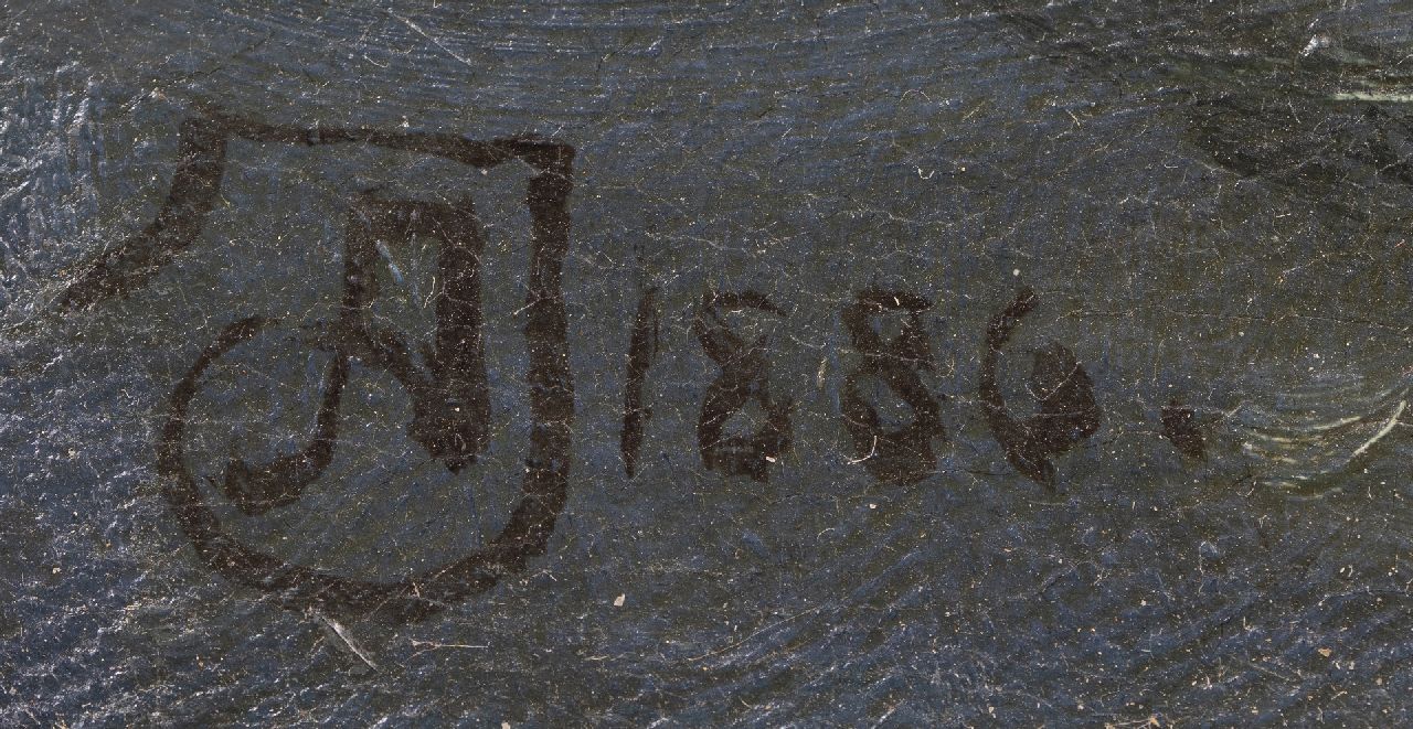 August Andreas Jerndorff signatures A gondola in front of the Doge's Palace in Venice, at night