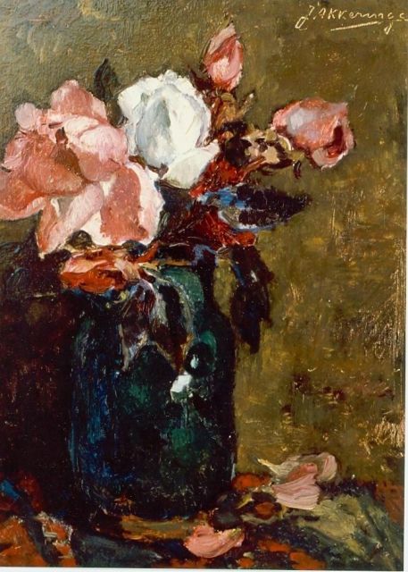 Akkeringa J.E.H.  | A flower still life, oil on panel 27.0 x 21.0 cm, signed u.r.